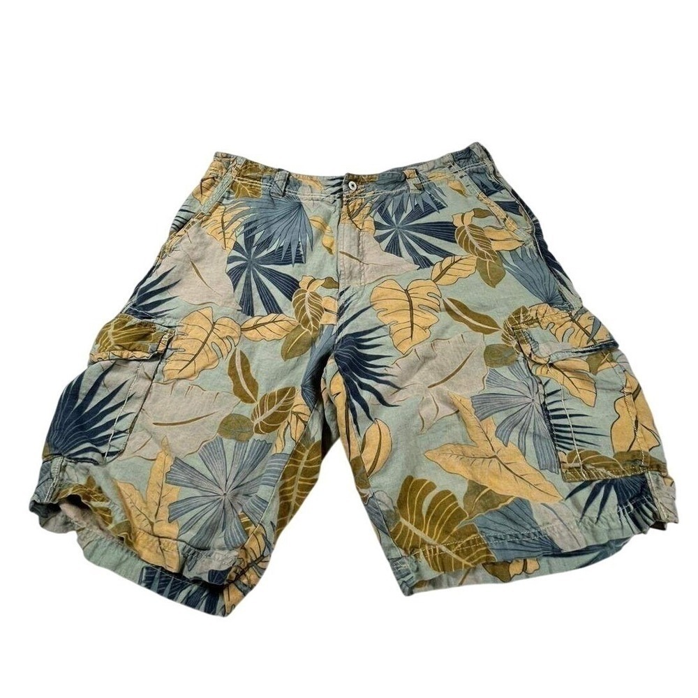 Tommy Bahama Relax 100% Linen Cargo Shorts Mens Tropical Floral Hawaiian Size M